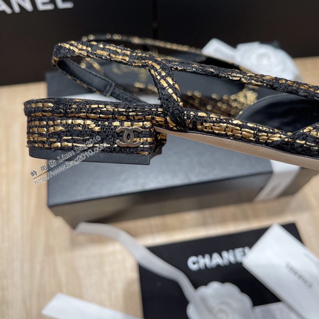 Chanel專櫃經典款女士拼色涼鞋 香奈兒時尚slingback拼色涼鞋平跟鞋中跟鞋 dx2577